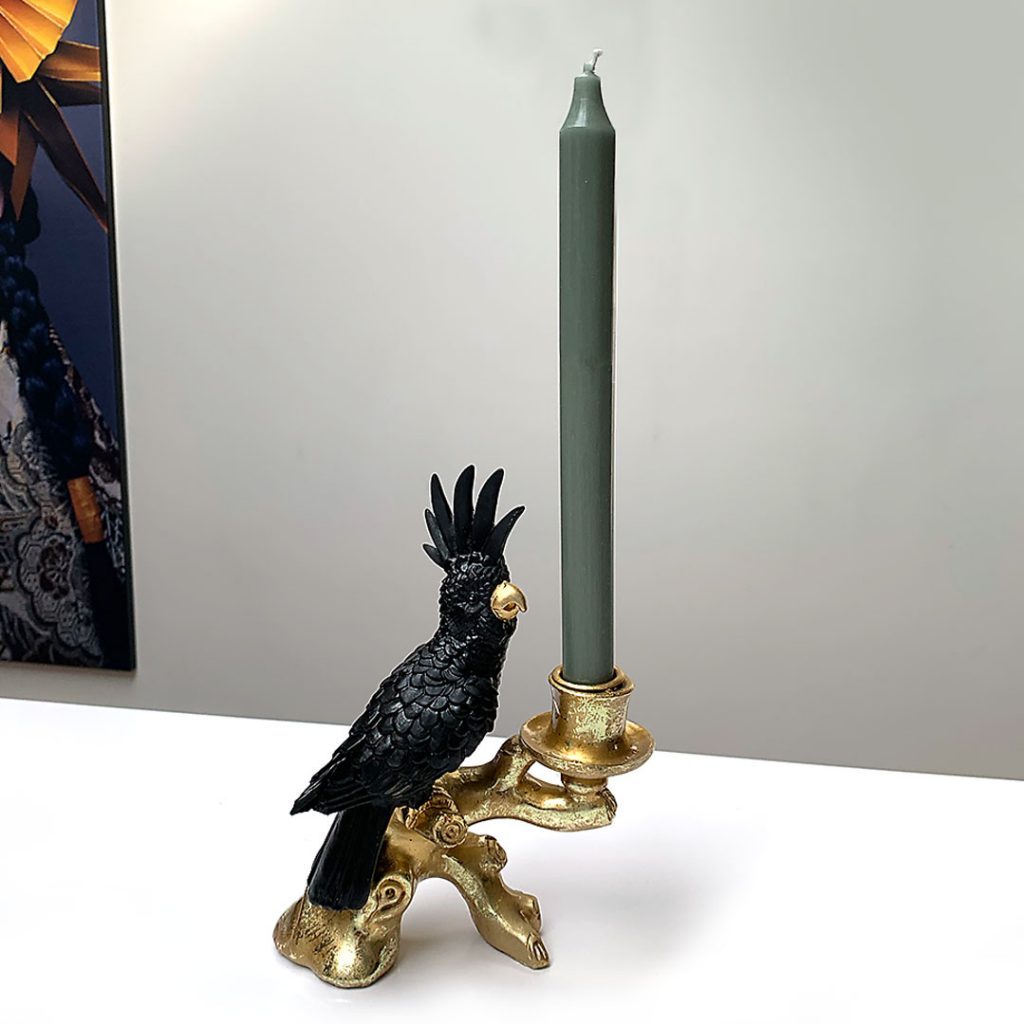 Kandelaar Vogel Zwart Goud 22 Cm SRAAK